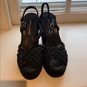 Saint Laurent black braided rope wedges!